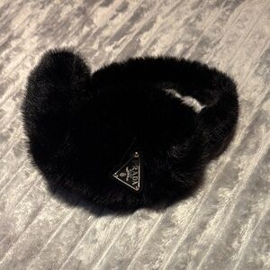 Prada Luxurious Black Faux Fur Earmuffs